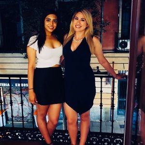 SUNSET + SPRING asymmetrical navy dress